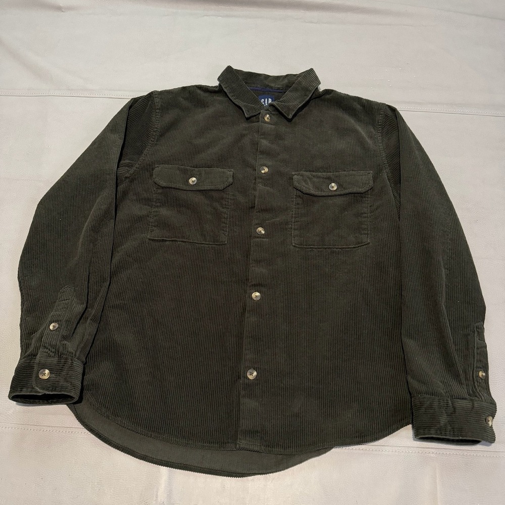 GAP‎ Men Corduroy Button Shirt Forest Earthtone Minimal Workwear Y2K Preppy-5975